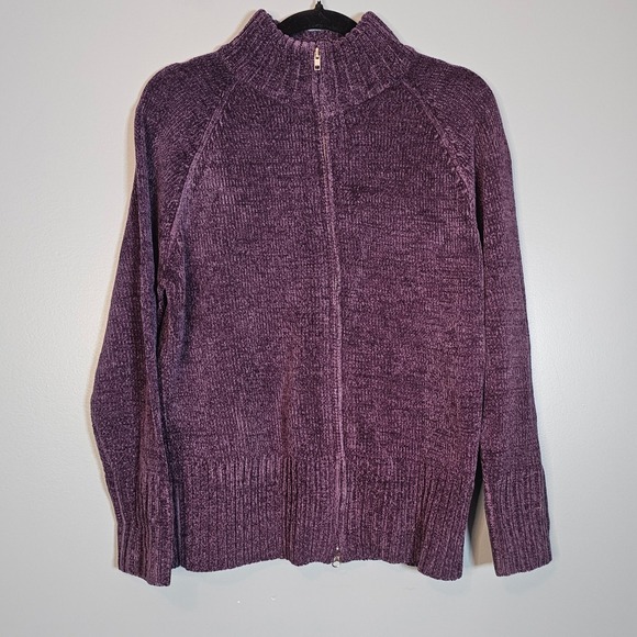 DENIM & CO Sweaters - NWOT DENIM & CO Women's Purple Full Zip Chenille Knit Sweater Cardigan Size S